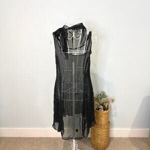 Cute vintage y2k 90s black polka dot silky dress with neck tie details